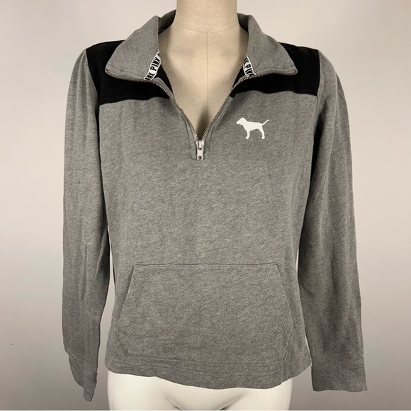 PINK Victoria's Secret Gray and Black Quarter-Zip Top - Picture 2 of 10